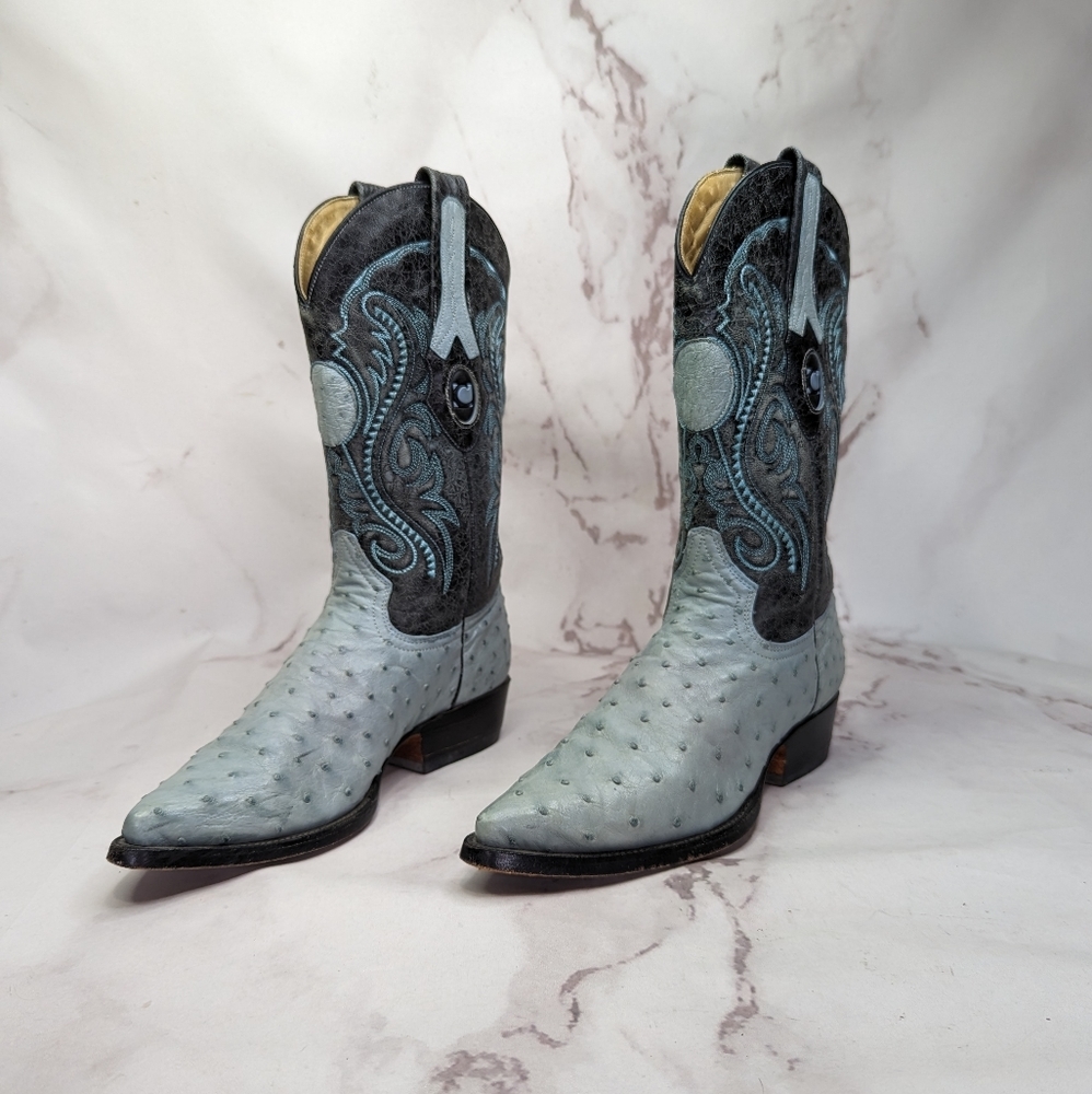 Cuadra Boot Womens US 8 Mexico 25 Western Cowgirl Leather Ostrich Blue Black